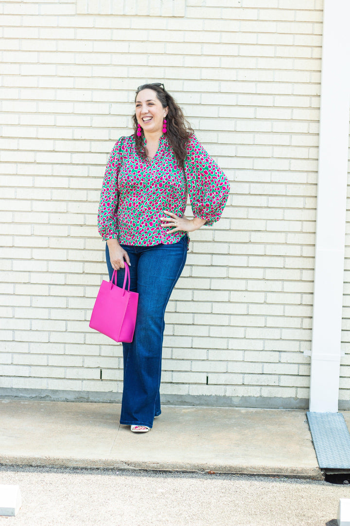 Green & Pink Printed Top - Tres Chic Houston