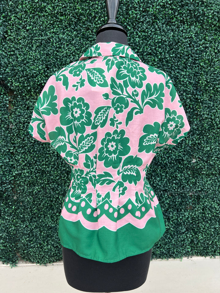 light Pink & Green Floral Peplum Blouse Joy Joy Southern
