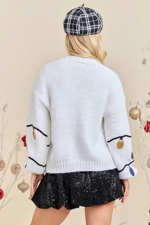 oversized white Xmas Sequin Lights Cardigan Holiday SweaterWomen's Boutique back
