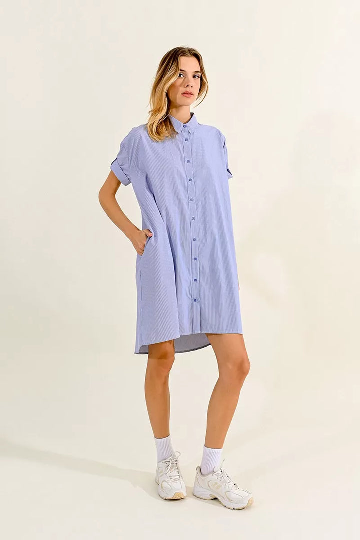 Button-Up Pinstripe Shirt Dress