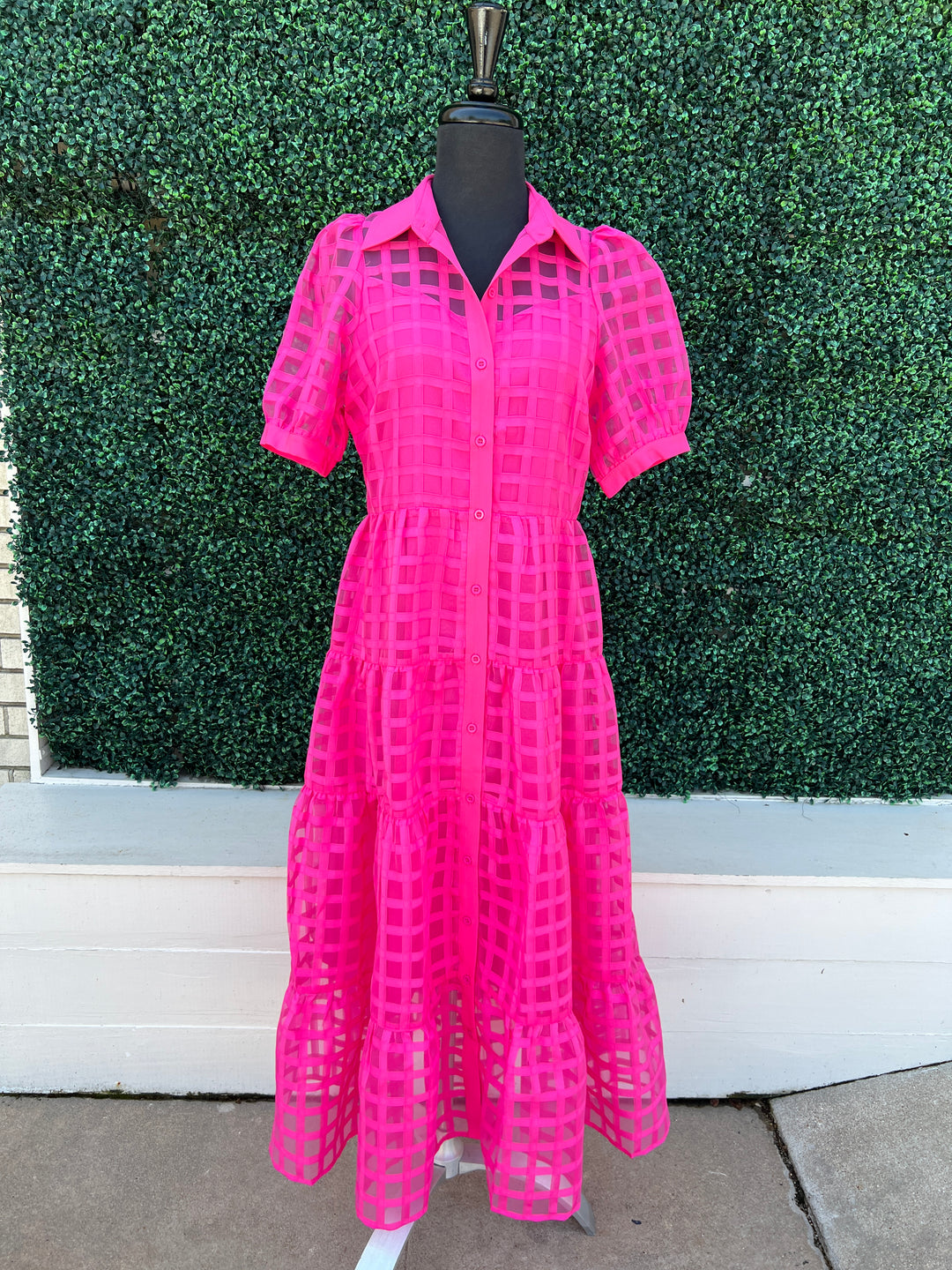 Sheer Pink Check Maxi | High End Women's Online Boutique Hot Pink / S Sheer Pink Check Maxi | High End Women's Online Boutique Hot Pink / S