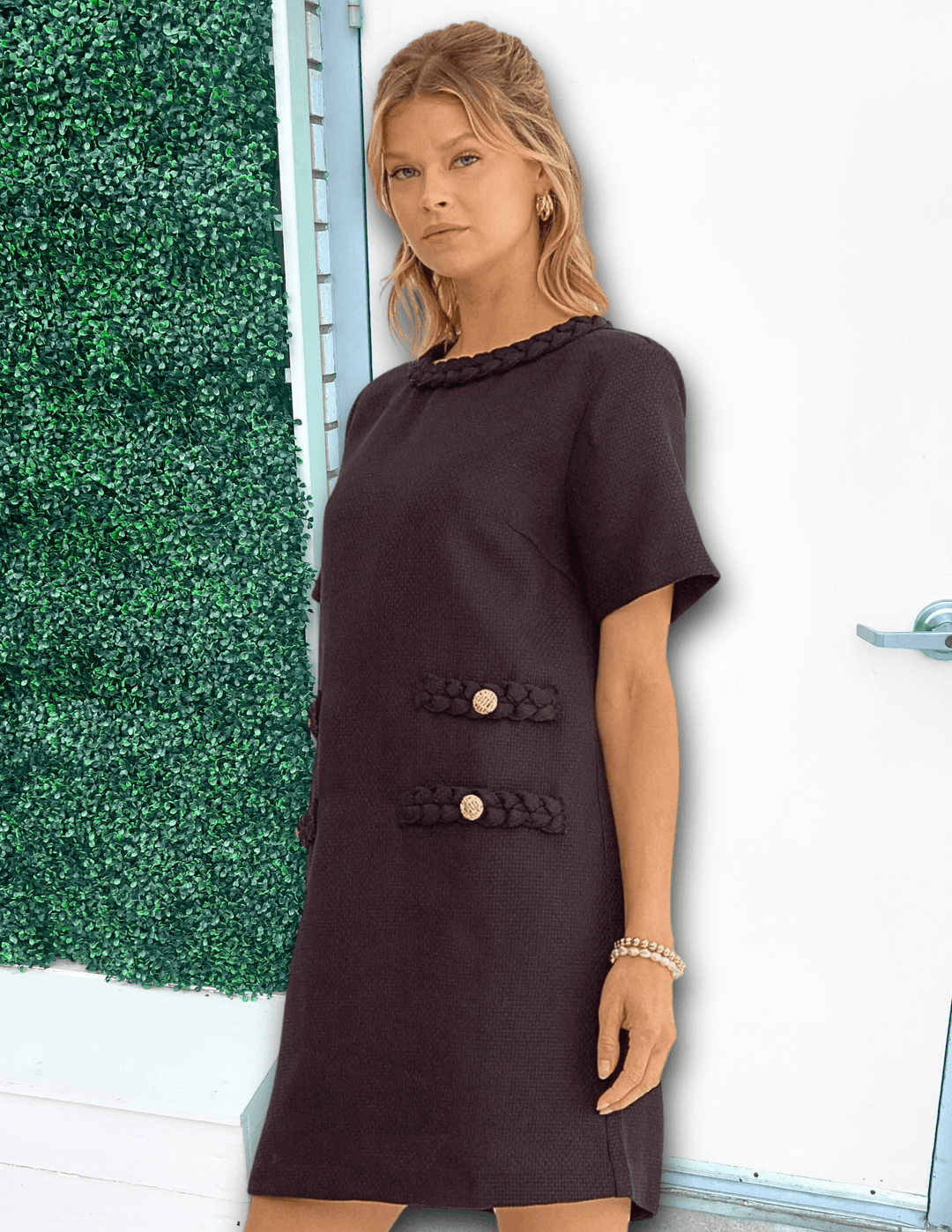 Tweed Braided Dress | Entro Brand Dresses Boutique | Tres Chic Houston Trs Chic Boutique Tweed Braided Dress | Entro Brand Dresses Boutique | Tres Chic Houston Trs Chic Boutique