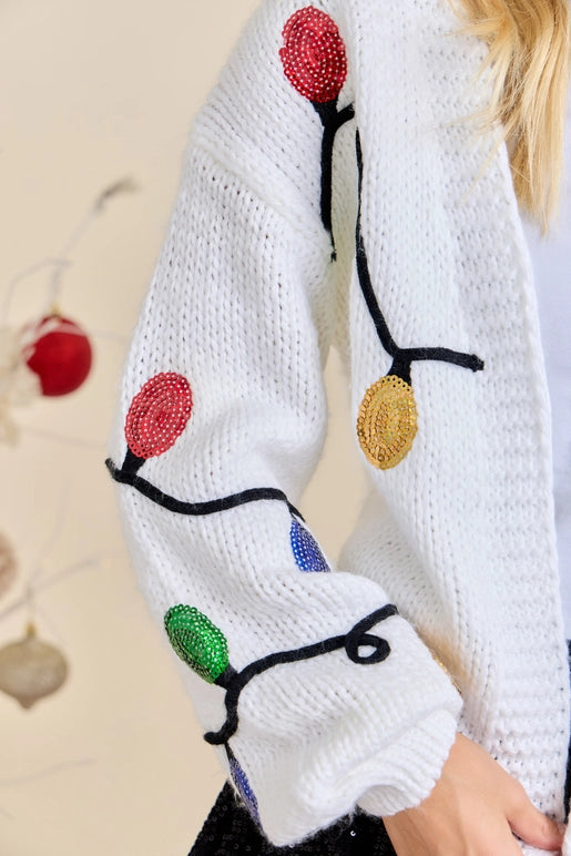 white Xmas Sequin Lights Cardigan Holiday SweaterWomen's Boutique